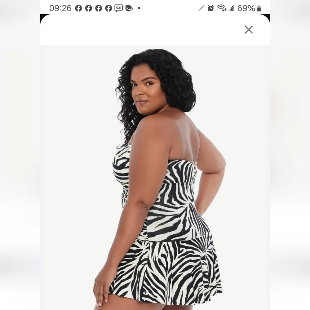 Ralph Lauren Plus Size Zebra Skirted One Piece Swim Dress